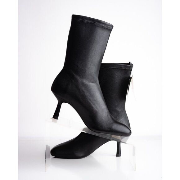 Zara Womens Soft Leather Boots Booties Black heeled US 6 EU 36 New 2101/410 - Picture 3 of 8
